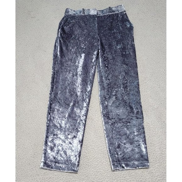 Topshop‎ Womens Silver Gray Bonded Velvet Pants Mid Rise Straight Leg Size 6 - Picture 3 of 14